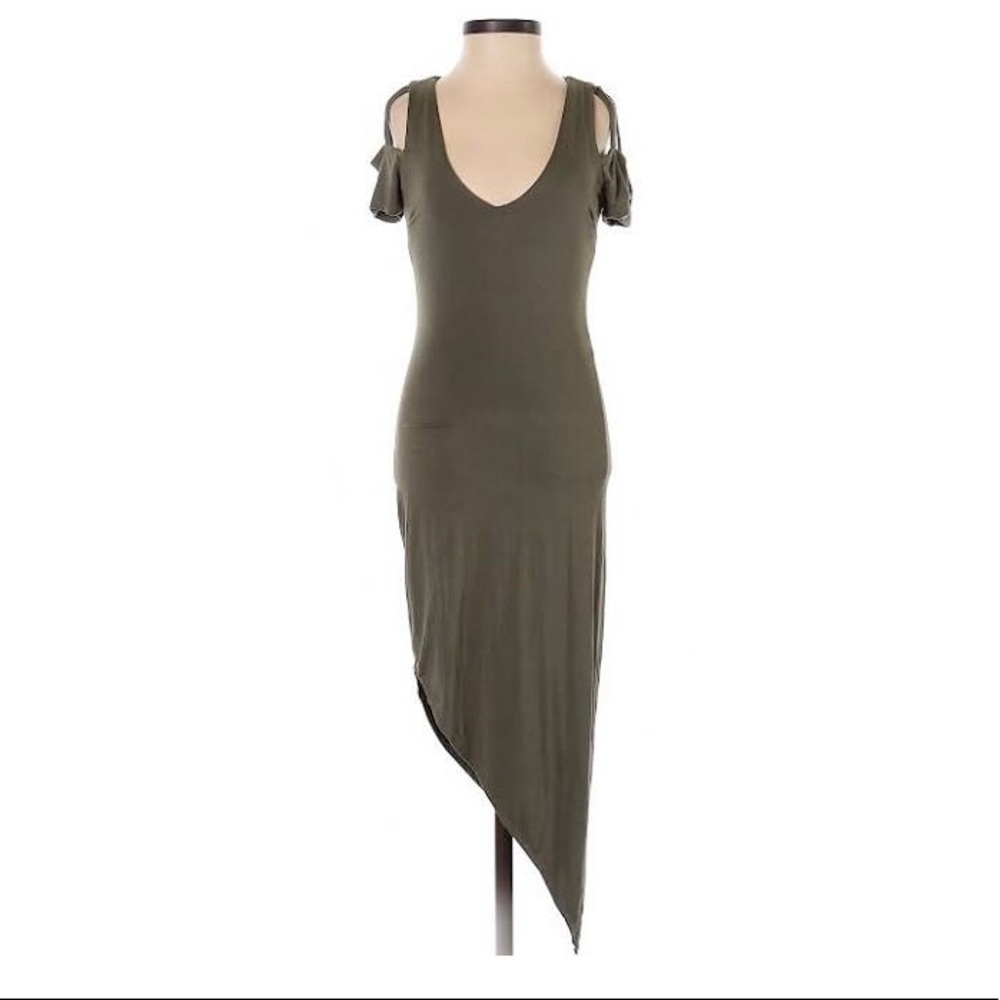 Bebe olive green asymmetrical mini dress - Picture 2 of 5
